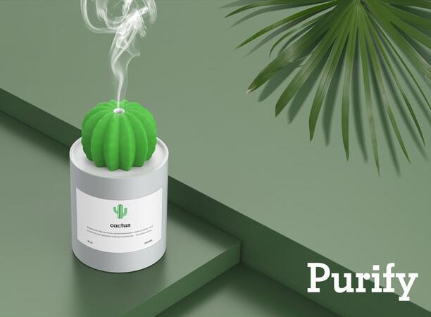 280ML Air Humidifier Soft LED Light Cactus Ultrasonic Aroma Essential Oil Diffuser For Home Car USB Mini Air Purifier - VitaNorth
