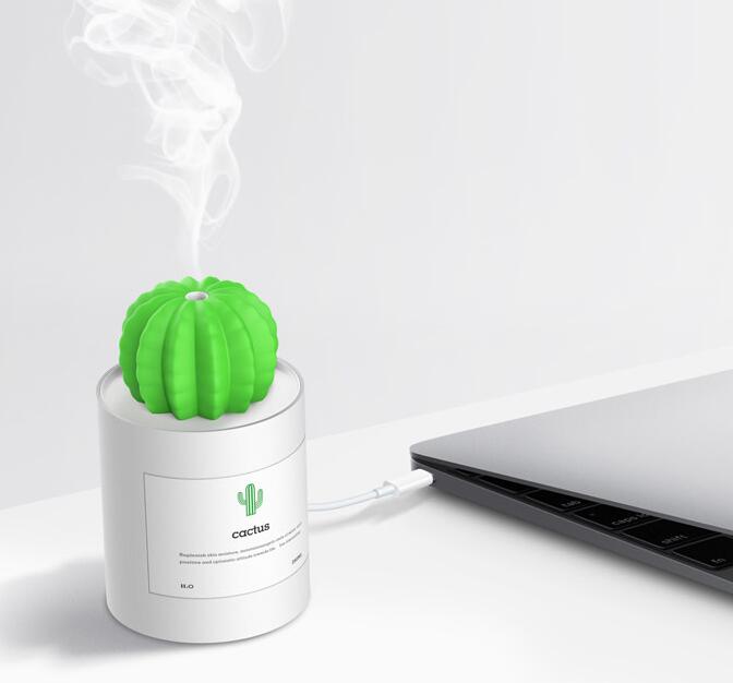 280ML Air Humidifier Soft LED Light Cactus Ultrasonic Aroma Essential Oil Diffuser For Home Car USB Mini Air Purifier - VitaNorth