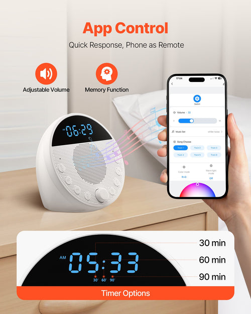 VitaNorth 6-in-1 White Noise Sound Machine — Sunrise Night Light & Sleep Sounds - VitaNorth